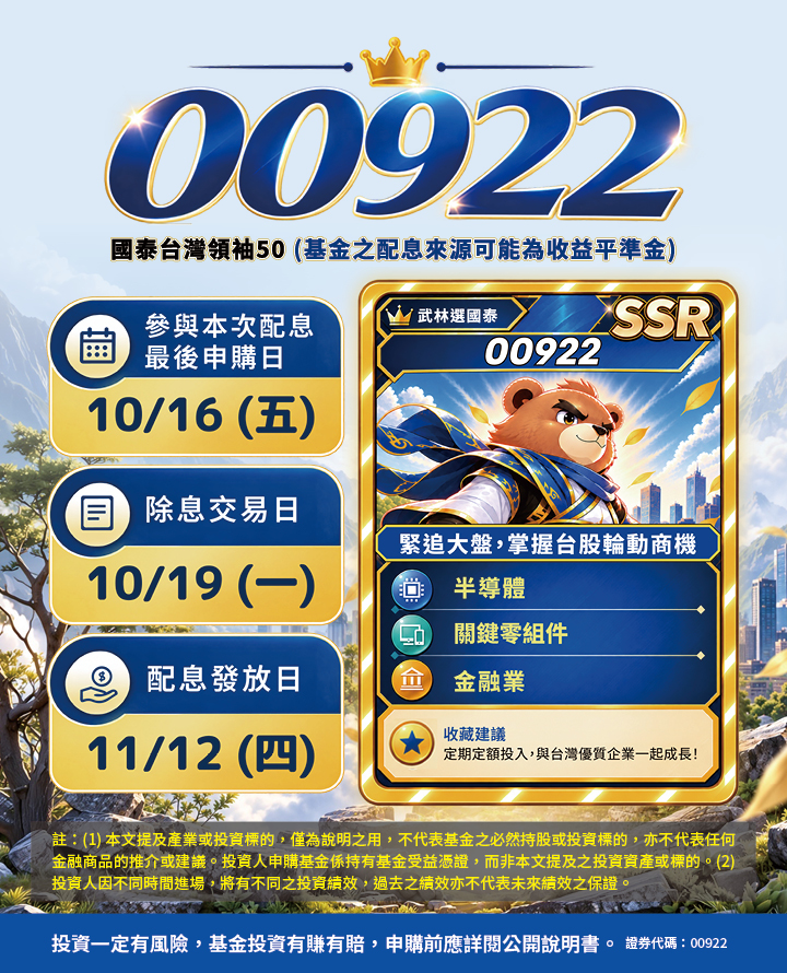 00922配息|國泰投信