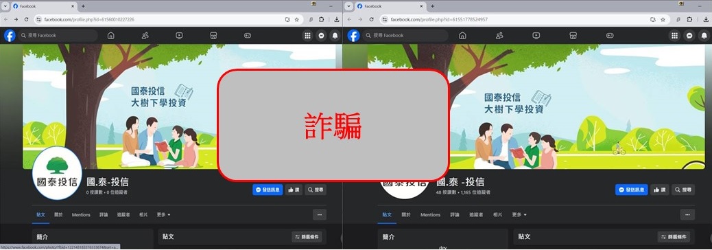 國泰投信遭不明人士於臉書（Facebook）盜用商標及名稱，國泰投信提醒投資人應提高警覺